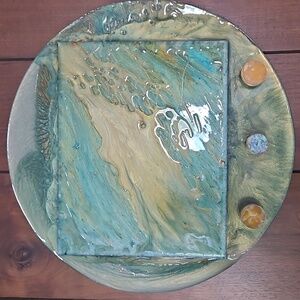 Handmade by me! Resin on wrapped canvas with 3 hanging knobs,for keys, jewelry.